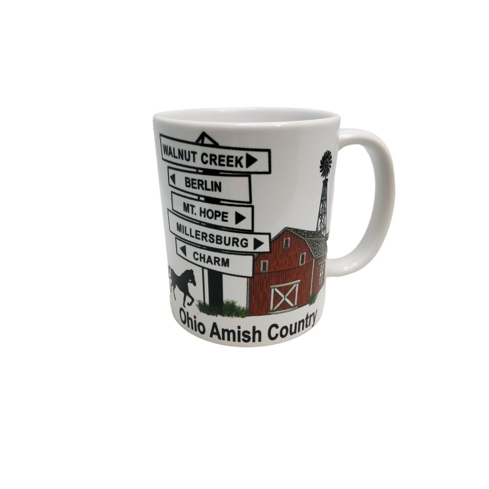 vintage orca castings ohio amish country ceramic street sign coffee mug